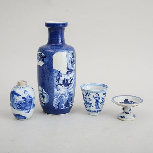 FOUR CHINESE BLUE AND WHITE PORCELAIN ARTICLES
