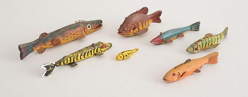 SEVEN CARVED AND PAINTED WOOD FISH