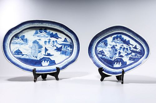 Two Chinese Blue and White Porcelain Platters