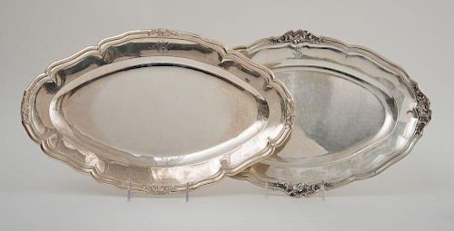 TWO SIMILAR FRENCH MONOGRAMMED SILVER MEAT DISHES