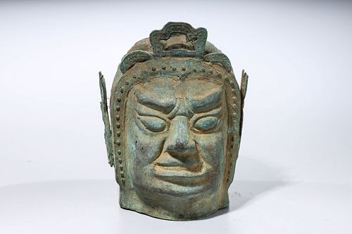 Chinese Archaistic Bronze Head of a Soldier
