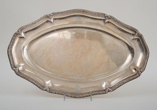 FRENCH MONOGRAMMED SILVER MEAT DISH