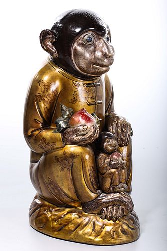 Chinese Gilt and Painted Porcelain Monkey