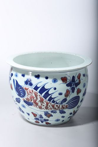 Chinese Red, Blue and White Porcelain Jardiniere