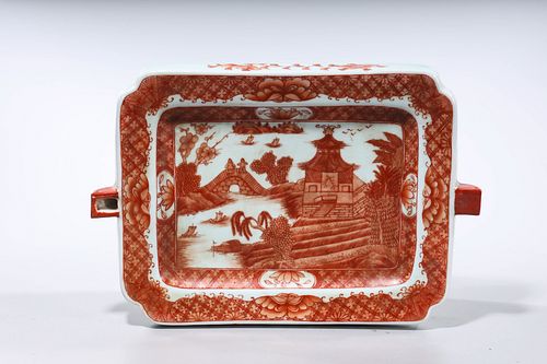 Chinese Red and White Porcelain Platter