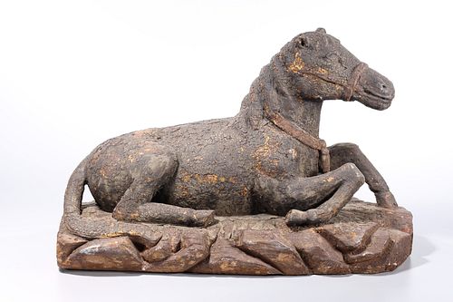 Chinese Parcel-Gilt Wooden Horse Sculpture