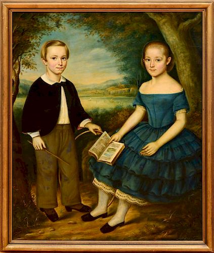 AMERICAN SCHOOL: BROTHER AND SISTER IN A LANDSCAPE