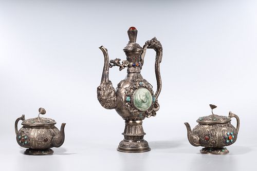 Group of Three Chinese Metal Lidded Vessels