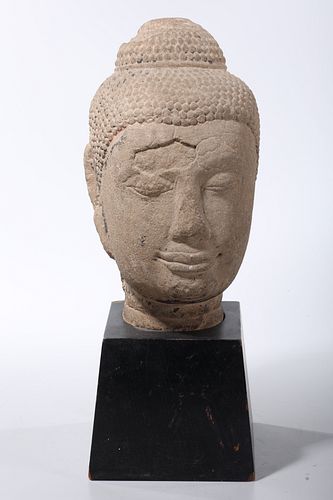 Antique Khmer Sandstone Carved Head of Buddha