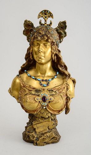 ART NOUVEAU TURQUOISE AND GLASS-MOUNTED GILT-BRONZE BUST OF SALAMMBÔ, AFTER MORER