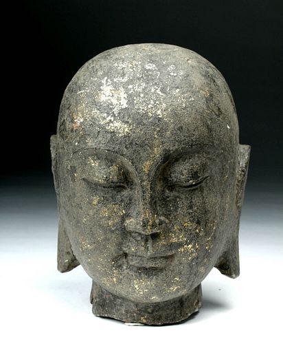 Chinese Song Dynasty Gilded Stone Head of a Lohan