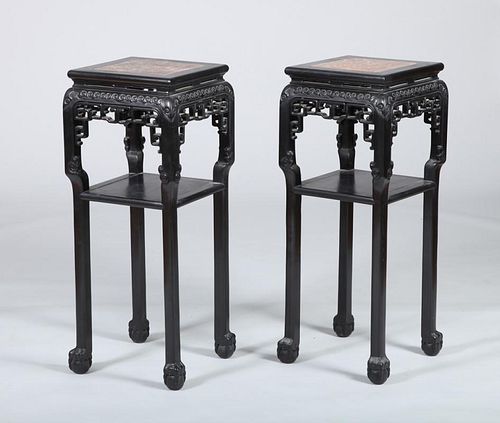 PAIR OF CHINESE CARVED HARDWOOD PEDESTALS