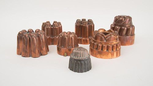 SEVEN ENGLISH COPPER JELLY MOLDS