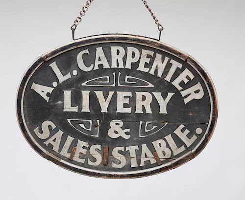PAINTED WOOD SHOP SIGN, A.L. CARPENTER, LIVERY & SALES STABLE
