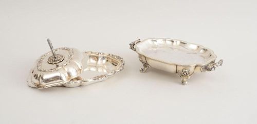 ENGLISH SILVER-PLATED ENTREE DISH AND COVER AND AN ENGLISH SILVER-PLATED TWO HANDLED OPEN DISH WITH REMOVABLE LINER