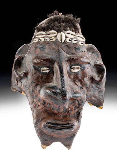 Early 20th C. Papua New Guinea Cow Skull Mask w/ Shells