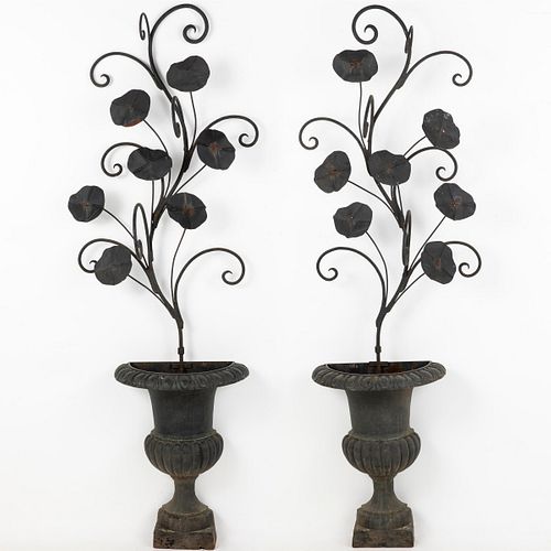 Pair of 7 ft. Art Deco Wrought Iron Wall Appliques