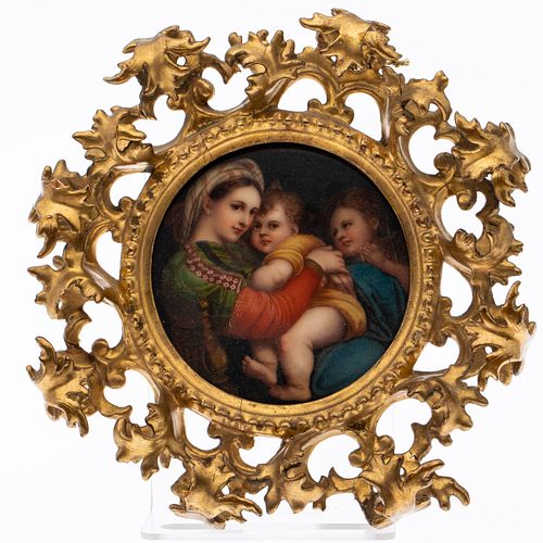 Italian Porcelain Plaque of Madonna Della Sedia