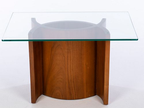 Walnut & Glass End Table, Attrib. to Vladimir Kagan