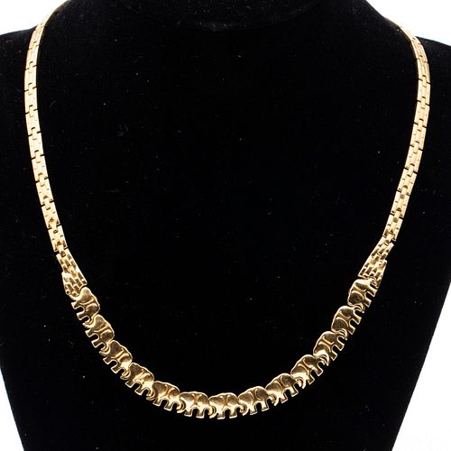 18K Gold Elephant Link Necklace