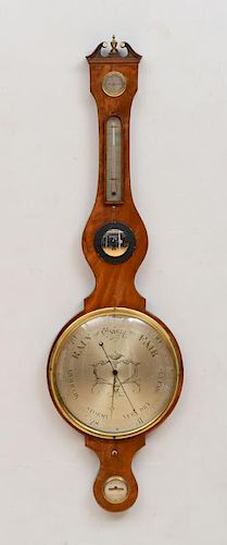 GEORGE III BRASS-MOUNTED MAHOGANY WHEEL BAROMETER AND THERMOMETER, MARKED BEILBY, BRISTOL