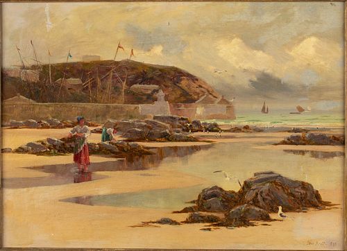 John Brett, Mussel Gatherers, Cornwall, O/C, 1888