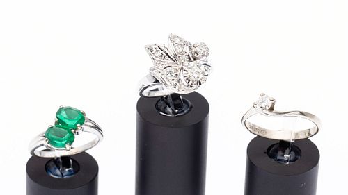 Two 14K Gold & Diamond Rings, and 10K Emerald Ring