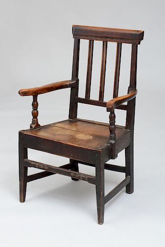 ENGLISH PROVINCIAL STAINED ELM AND PINE ARMCHAIR
