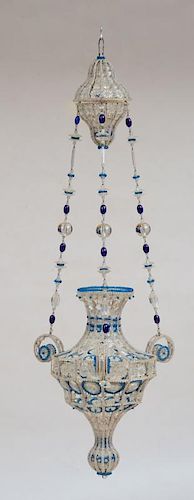 VENETIAN BLUE AND CLEAR BEADED GLASS CHANDELIER