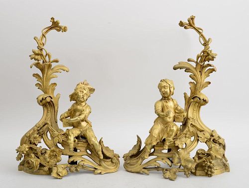 PAIR OF LOUIS XV STYLE GILT-METAL FIGURAL CHENETS