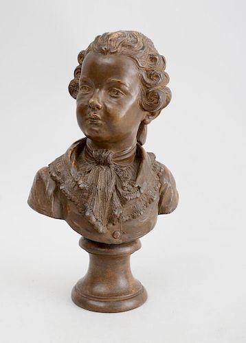 LOUIS XV STYLE BROWN-STAINED PLASTER BUST OF A BOY