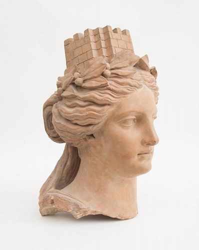FRENCH TERRACOTTA HEAD OF A WOMAN REPRESENTING A CITY