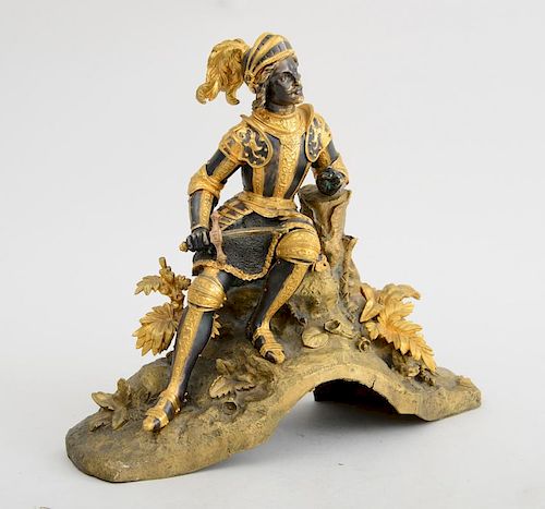 LOUIS PHILIPPE BRONZE AND GILT-BRONZE FIGURE OF A KNIGHT, 19TH CENTURY