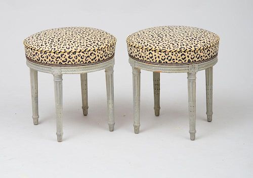 PAIR OF LOUIS XVI STYLE GREY PAINTED TABORETS