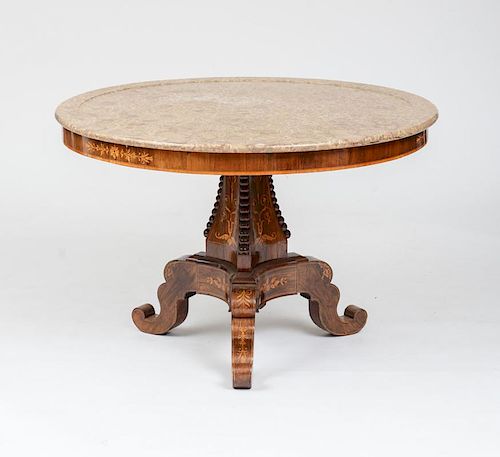 CHARLES X ROSEWOOD AND BOXWOOD INLAID CENTER TABLE