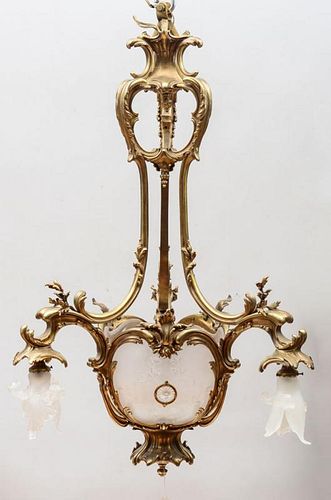 LOUIS XV STYLE GILT-METAL AND GLASS THREE-LIGHT CHANDELIER