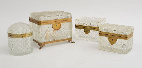 GROUP OF FOUR FRENCH GILT-METAL MOUNTS CUT-GLASS BOXES
