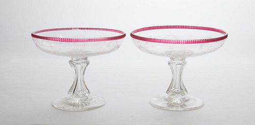 PAIR OF FRENCH ENGRAVED AND CUT-GLASS COMPOTES