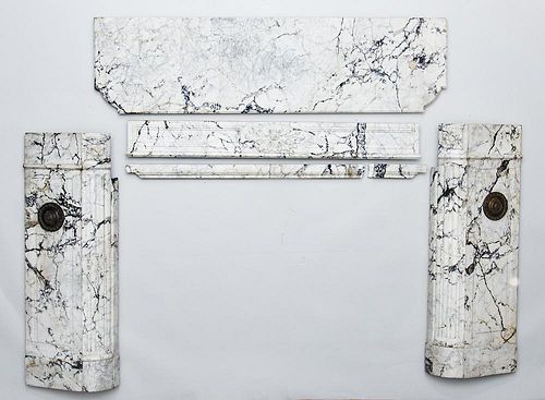 NAPOLEON III WHITE AND GREY VEINED MARBLE FIREPLACE SURROUND