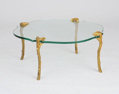 NAPOLEON III STYLE GLASS AND GILT-BRONZE COFFEE TABLE, PROBABLY BY P.E. GUERRIN