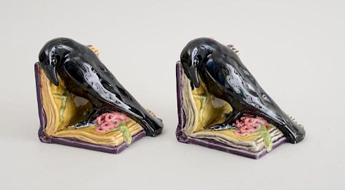 PAIR OF ROOKWOOD GLAZED POTTERY BIRD-FORM BOOKENDS