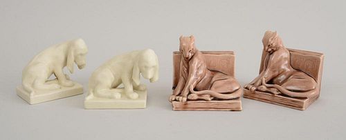 TWO PAIRS OF ROOKWOOD GLAZED POTTERY ANIMAL-FORM BOOKENDS