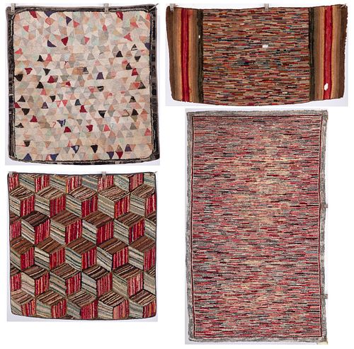 4 Small Hooked Rugs including Tumbling Blocks
