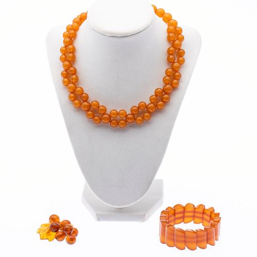 Processed Amber necklace, Bracelet and Pin