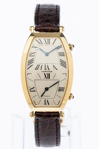 Cartier Tonneau 18K Gold Dual Time Zone Watch