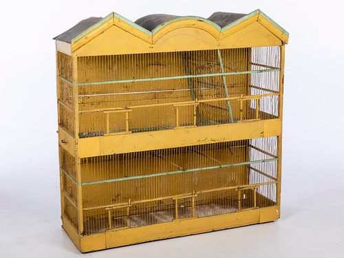 Large Painted Wood and Metal Bird Cage