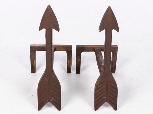 Pair of Arrow-Form Cast Iron Andirons, c. 1930
