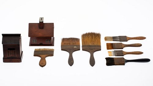 7 Early Graining Brushes and Two Wood Banks