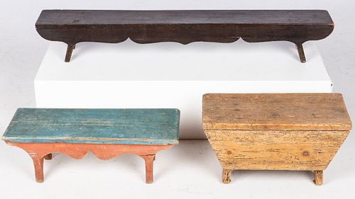 American Walnut Kneeling Bench and Two Footstools