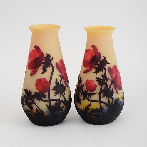 ASSEMBLED PAIR OF MULLER FRÉRES CAMEO CUT GLASS VASES